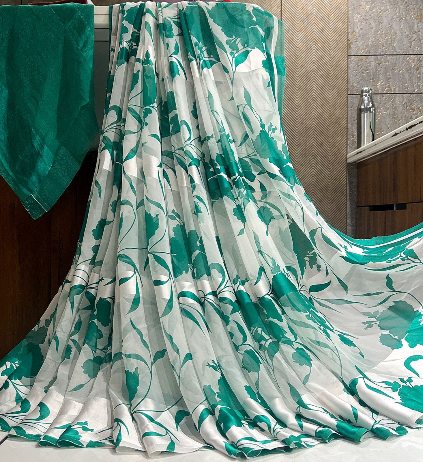 Floral Print Satin Patta Georgette Saree