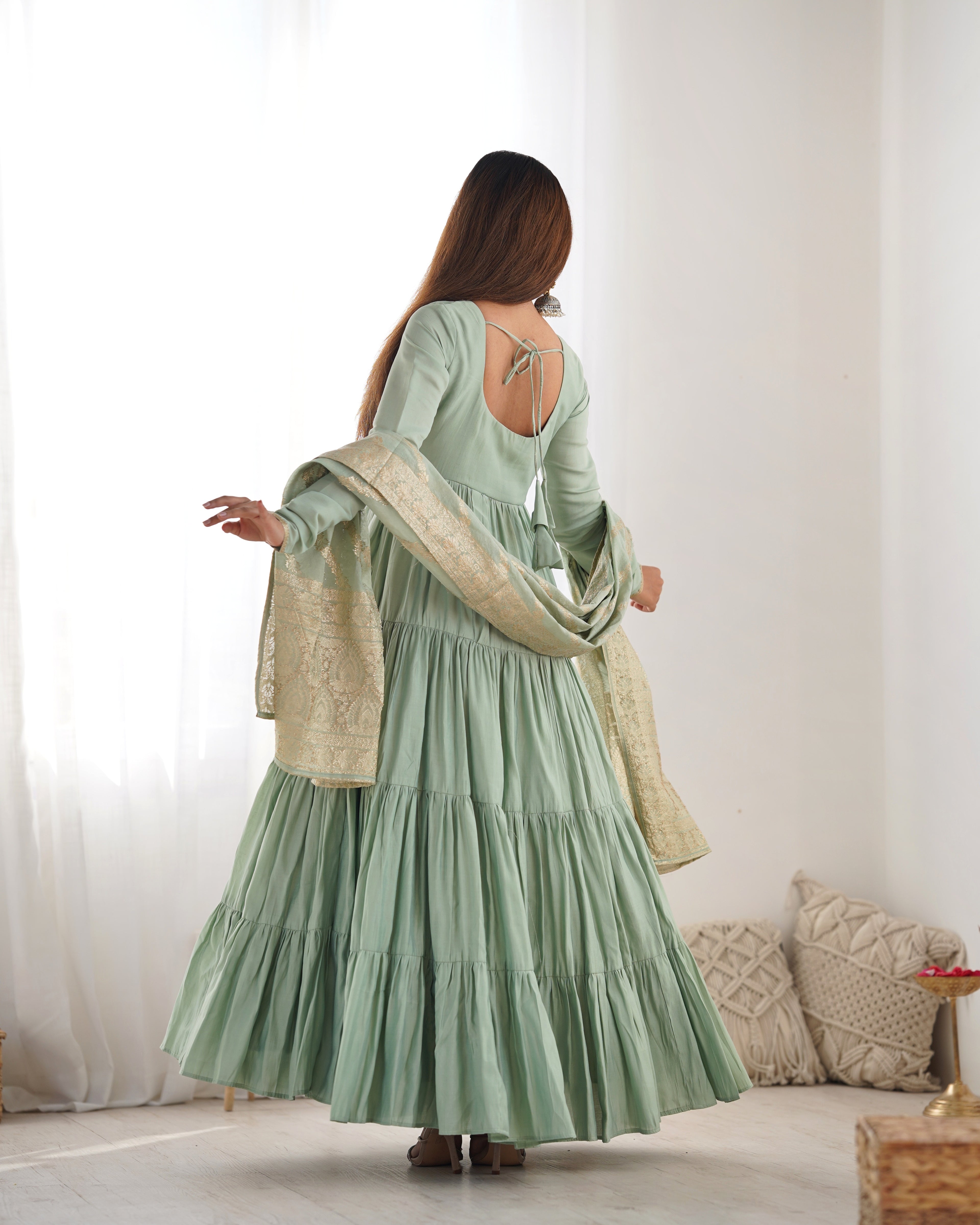 Roman Silk Chanderi Fully Flared Anarkali Suit Set