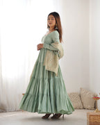 Roman Silk Chanderi Fully Flared Anarkali Suit Set