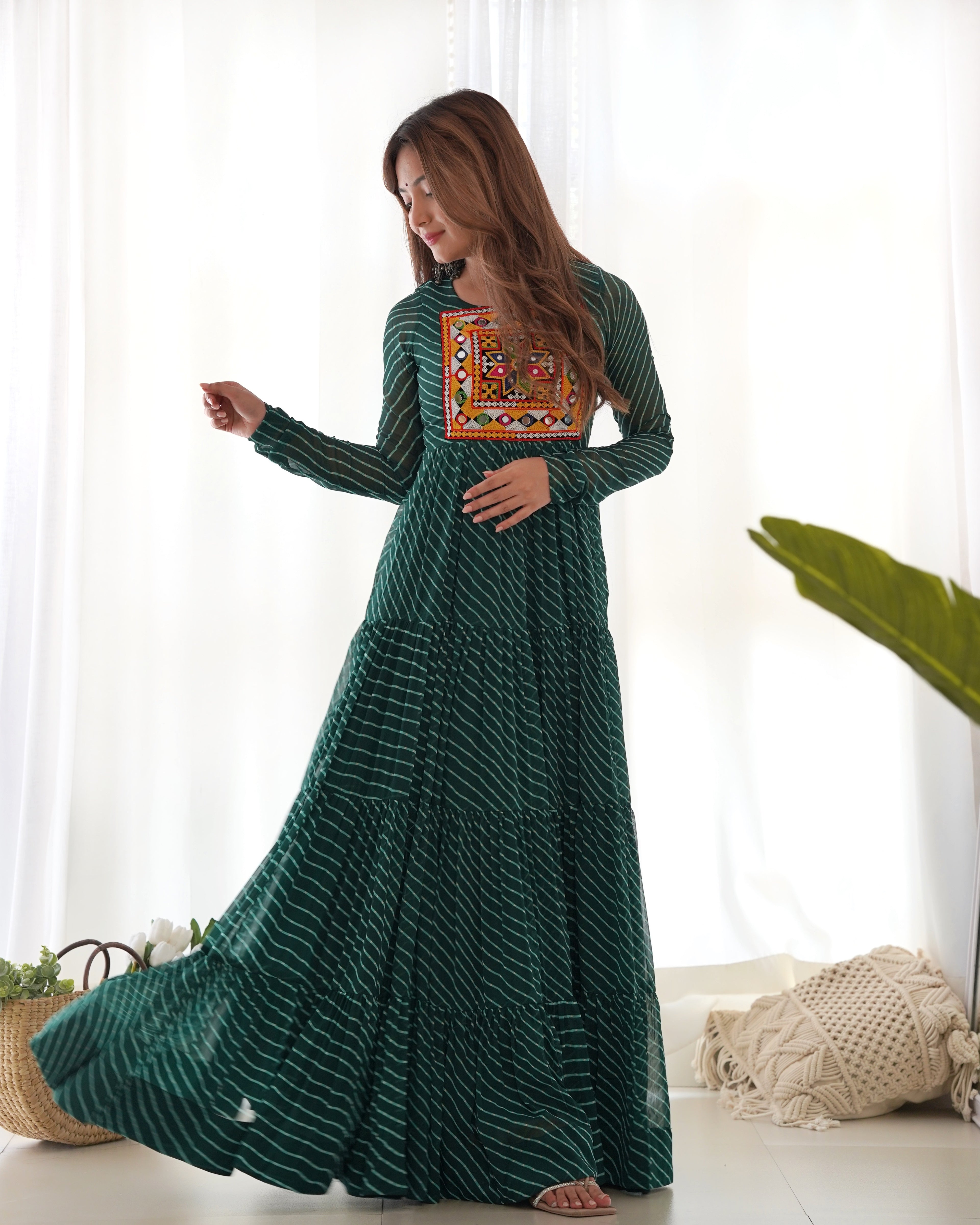 Pure Soft Fox Georgette Laheriya Print Fully Flared Anarkali Gown