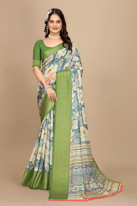 Moss Chiffon Digital Print Woven Border Saree
