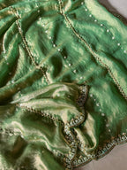 Hand-Embellished Silk Saree with Moti, Cutdana & Sequin Work