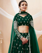 Georgette Semi-Stitched Lehenga with Thread Work & Embroidered Dupatta Set