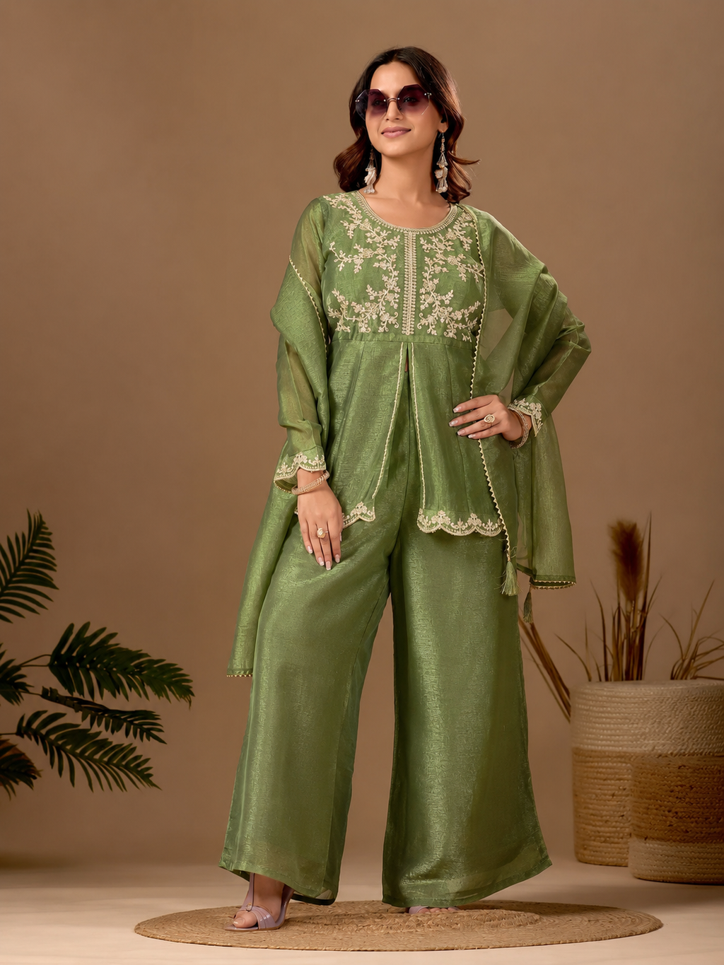Women's Satin Kurta Set with Elegant Embroidered Design