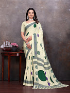 Crepe Silk Casual Wear Cream Color  Saree