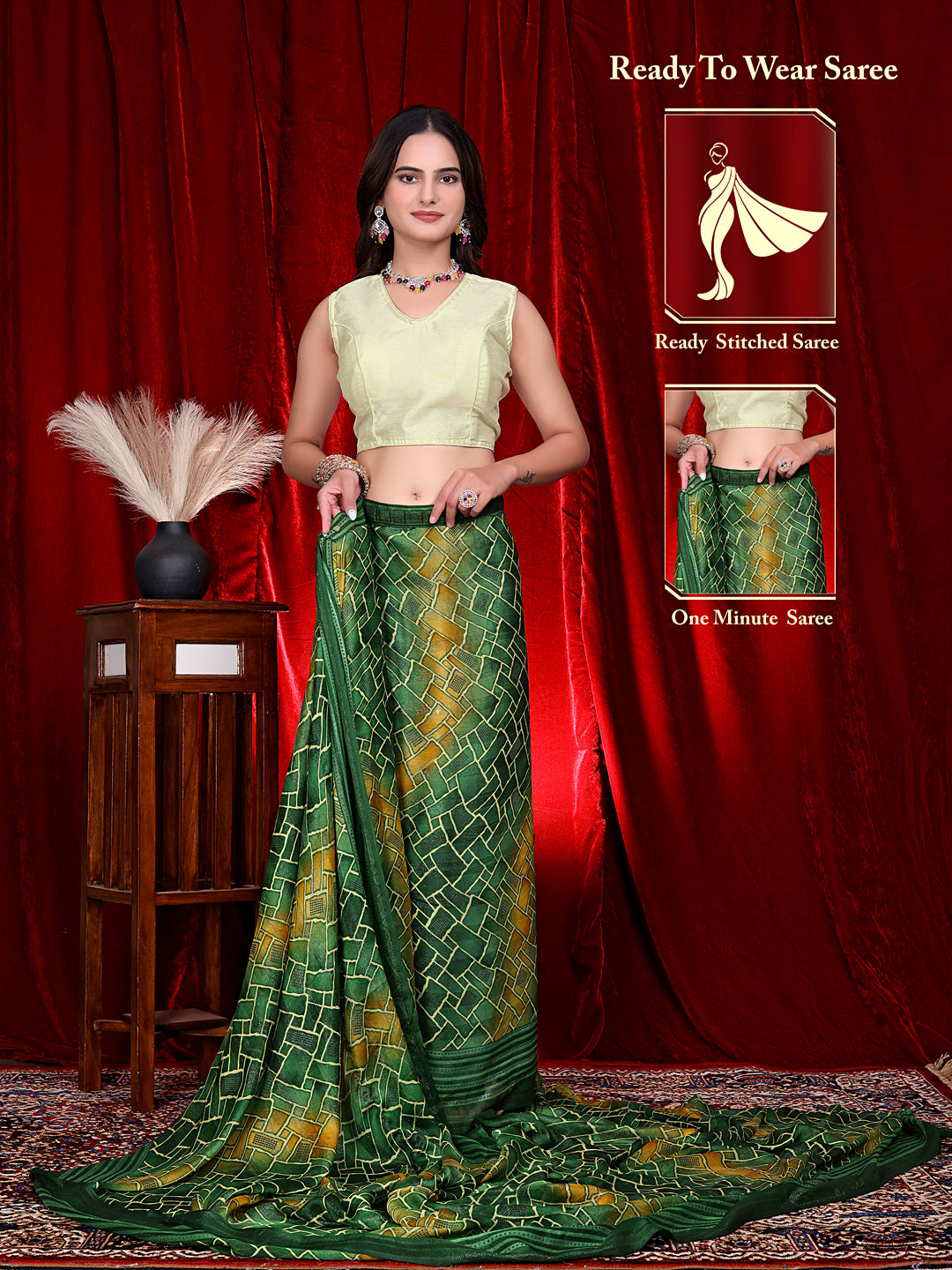 Heavy Chiffon Color Block Printed Ready-to-Wear Saree