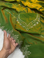 Two-Tone Chocolate Saree with Diamond Panel Handwork and All-Over Cutwork