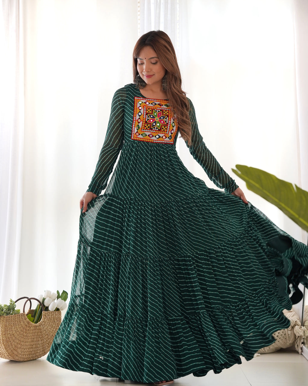 Pure Soft Fox Georgette Laheriya Print Fully Flared Anarkali Gown