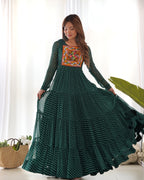 Pure Soft Fox Georgette Laheriya Print Fully Flared Anarkali Gown