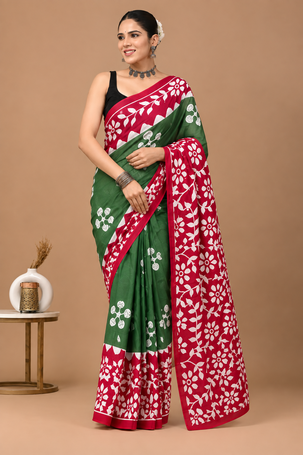 Women’s Mul Cotton Ready To Wear Saree with Floral Printed Pattern