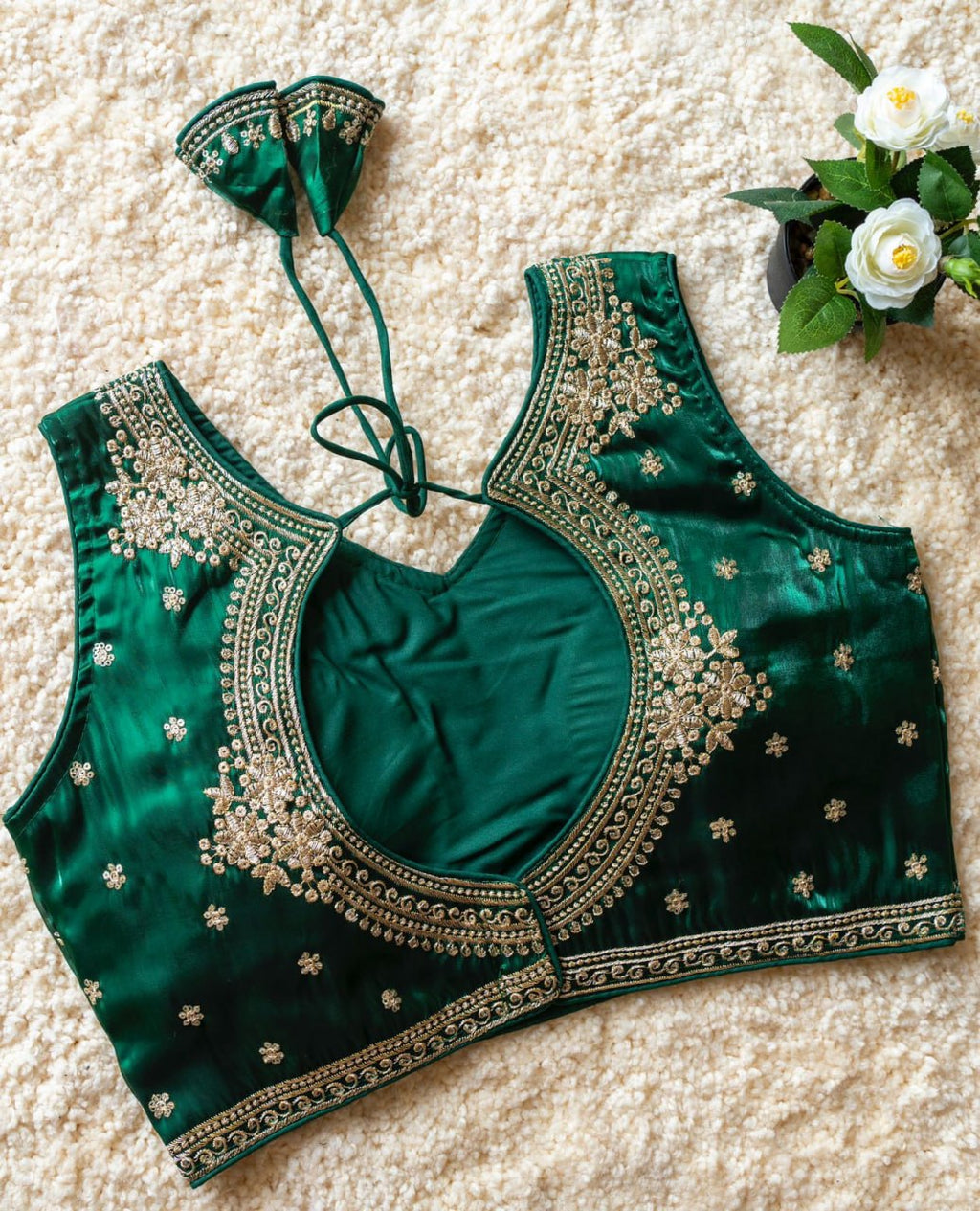 Jimmy Choo Fabric Sequin Embroidered V-Neck Blouse with Tussels