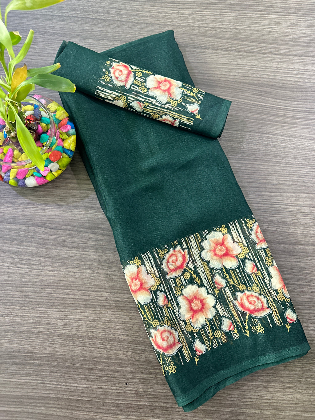 Elegant Floral Border Printed Georgette Border Saree