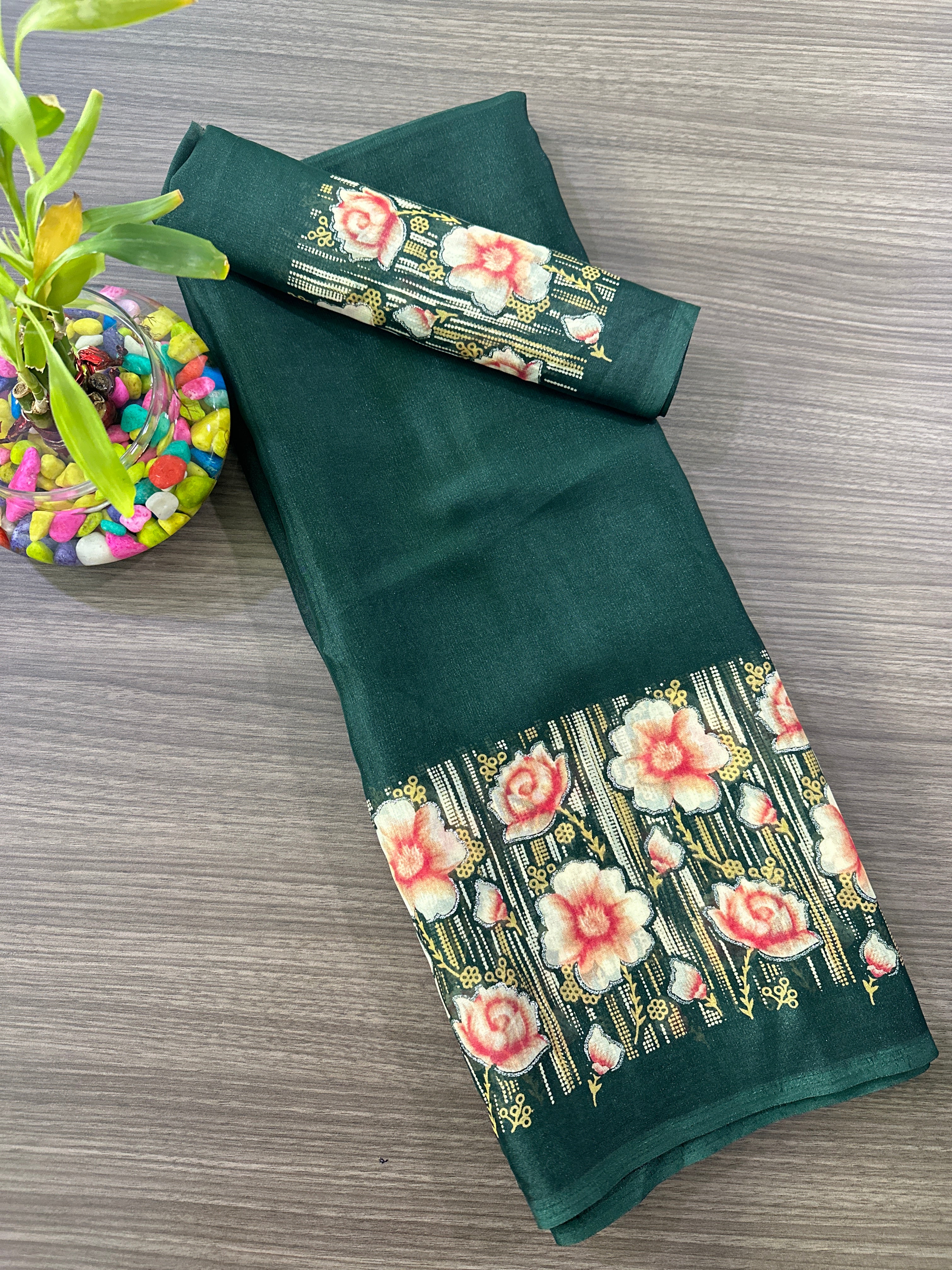 Elegant Floral Border Printed Georgette Border Saree