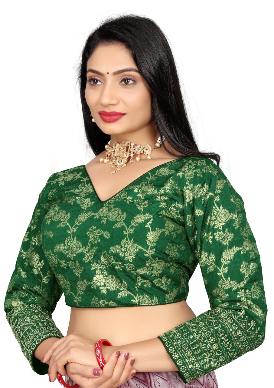 Pure Dola Silk Jacquard Embroidered Blouse