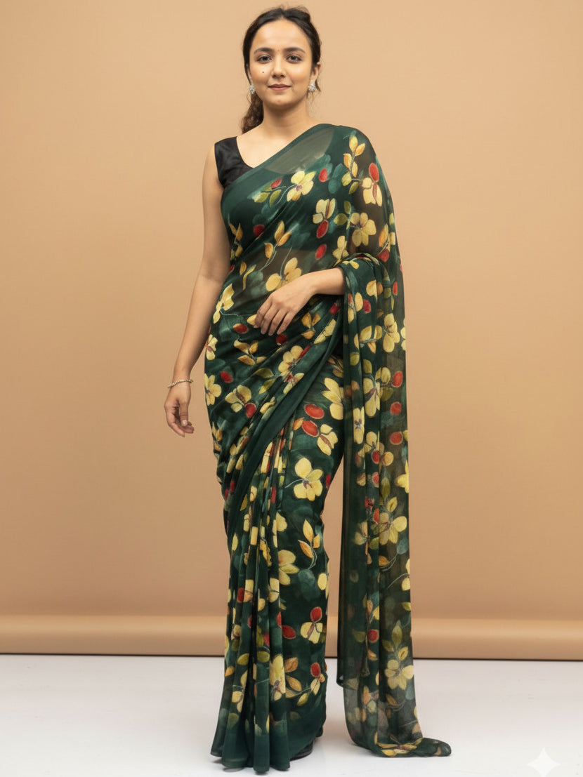 Vibrant Floral Print Georgette Ready to Wear Saree