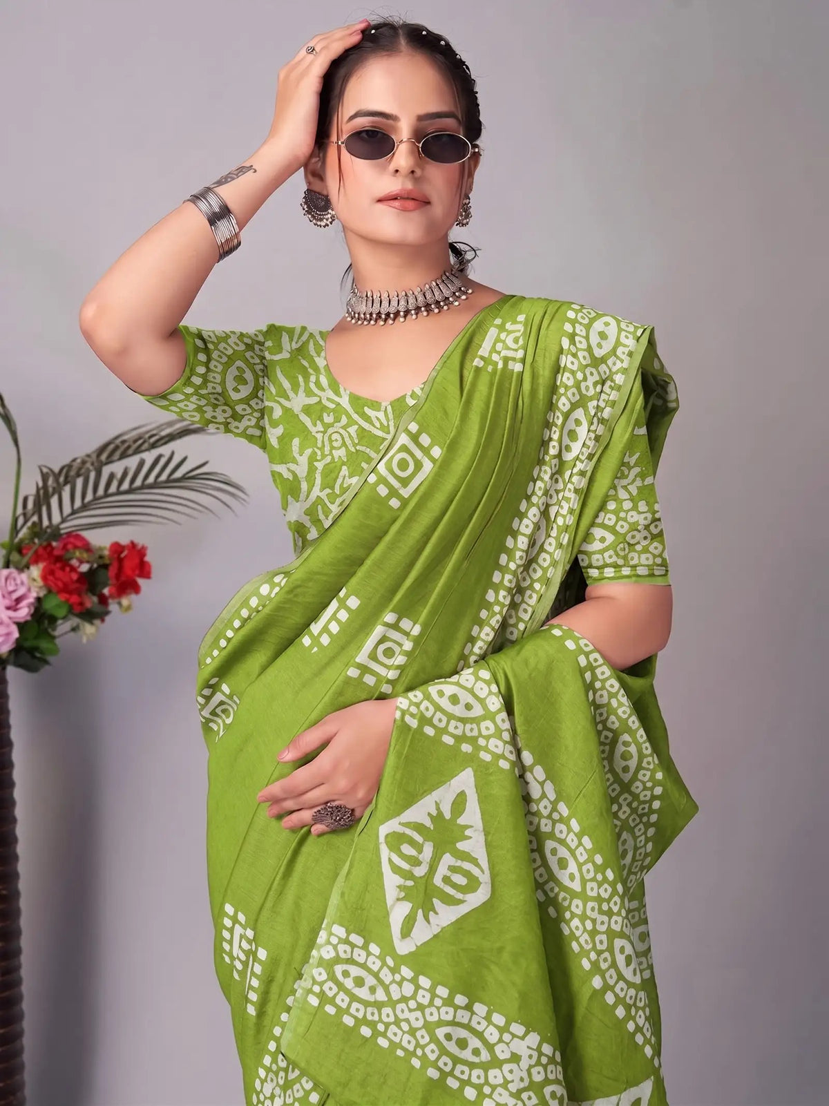 Mul Cotton Printed Saree for Women with Unstitched Blouse Piece
