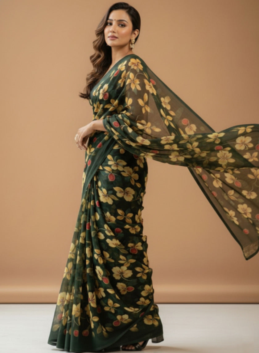 Vibrant Floral Print Georgette Ready to Wear Saree