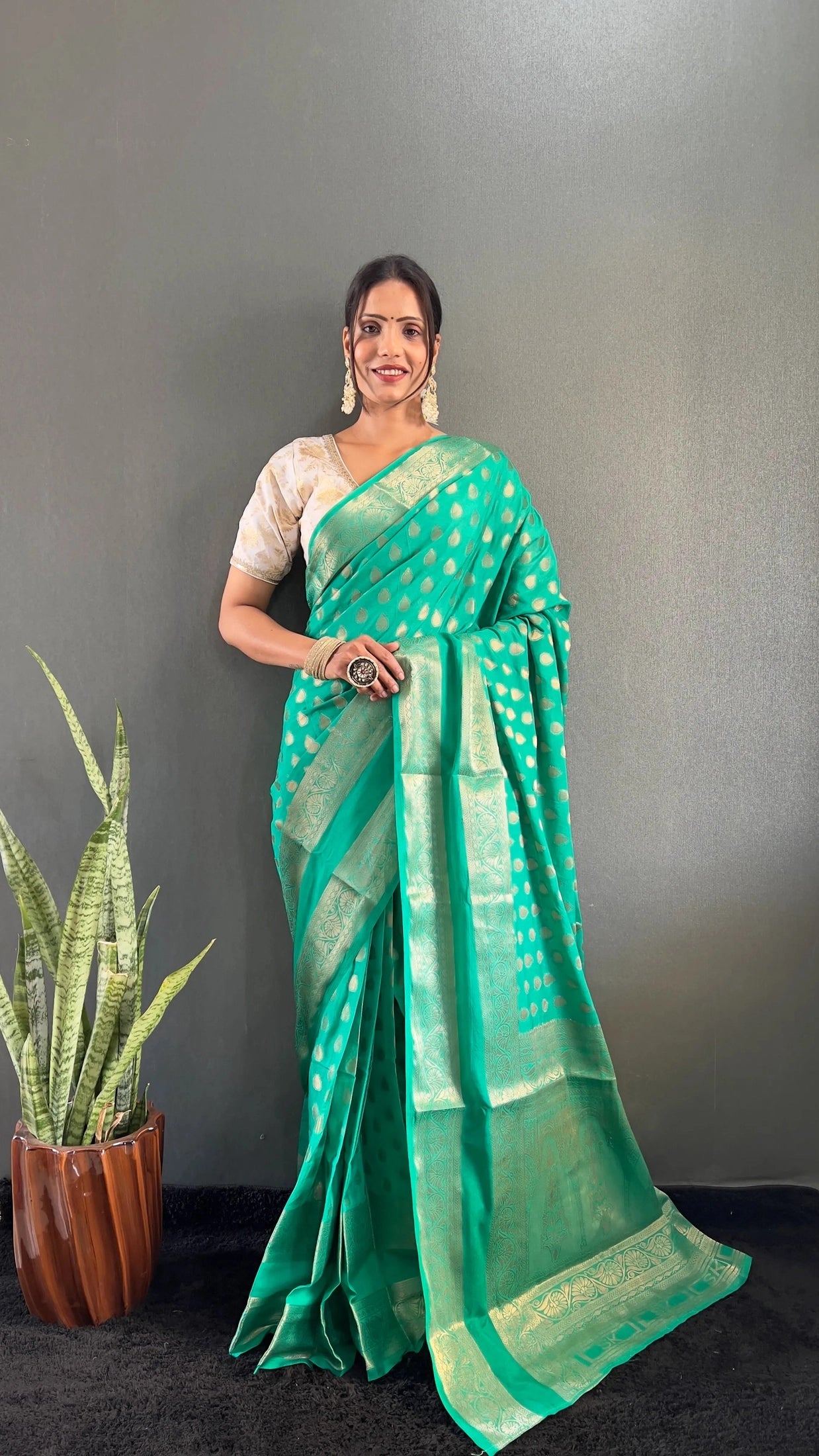 Ready to Wear Pure Banarasi Georgette Saree With Ready Made Blouse