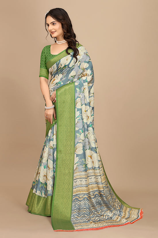 Moss Chiffon Digital Print Woven Border Saree
