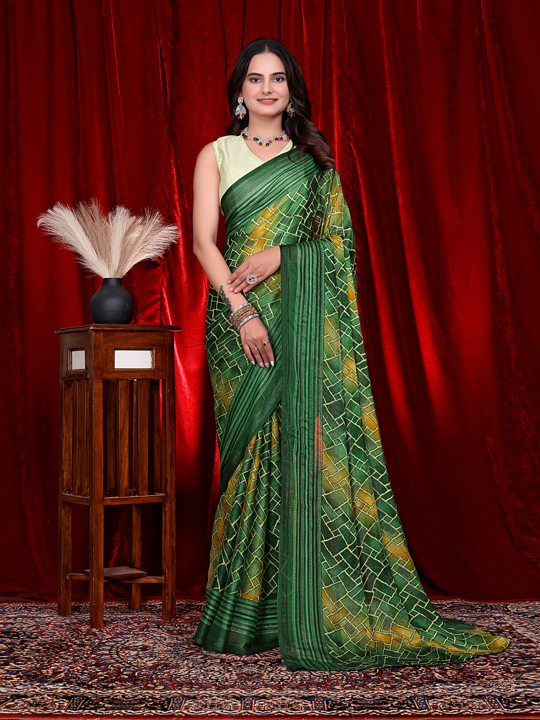 Heavy Chiffon Color Block Printed Ready-to-Wear Saree