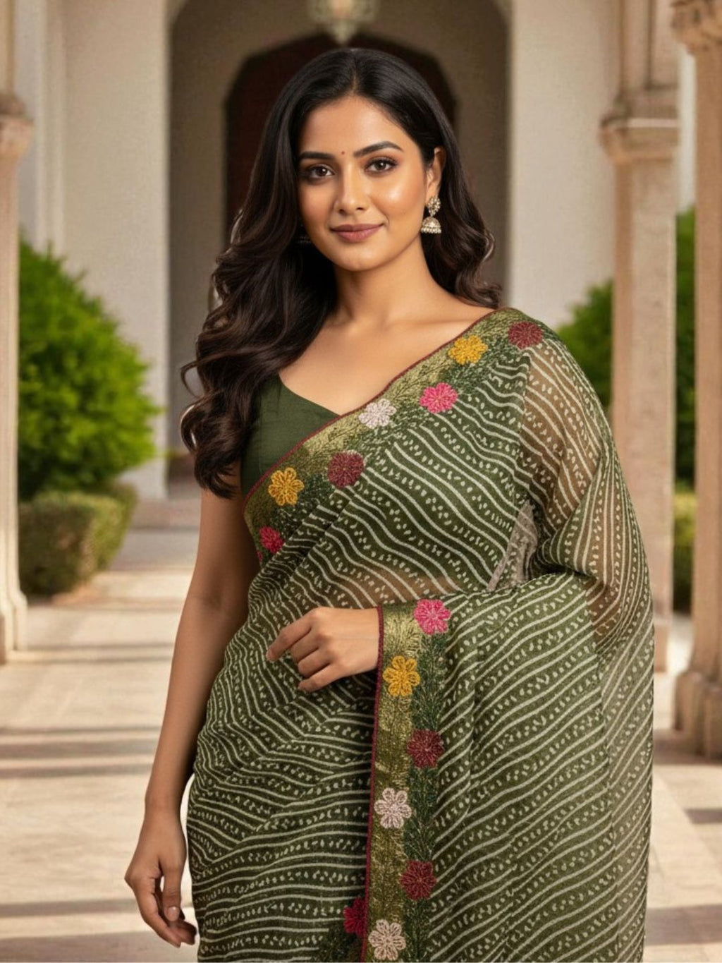 Cotton Silk Bandhani Printed Saree with Embroidery Work Border