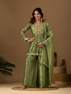 Women's Satin Kurta Set with Elegant Embroidered Design