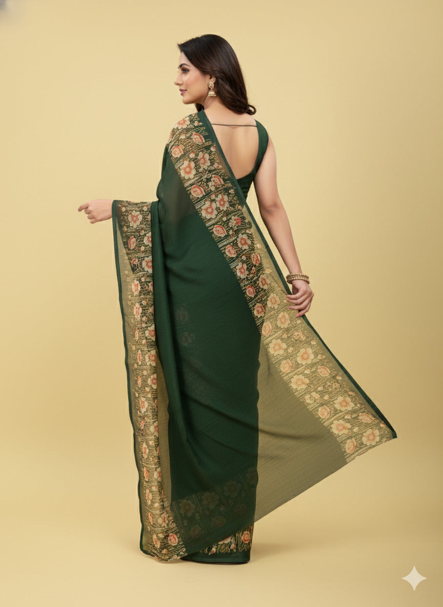 Elegant Floral Border Print Georgette Border Saree