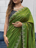 Two-Tone Chocolate Saree with Diamond Panel Handwork and All-Over Cutwork