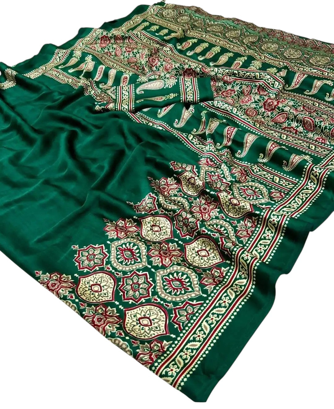 Soft Modal Silk Natural Ajrakh Printed Saree with Unstitched Blouse