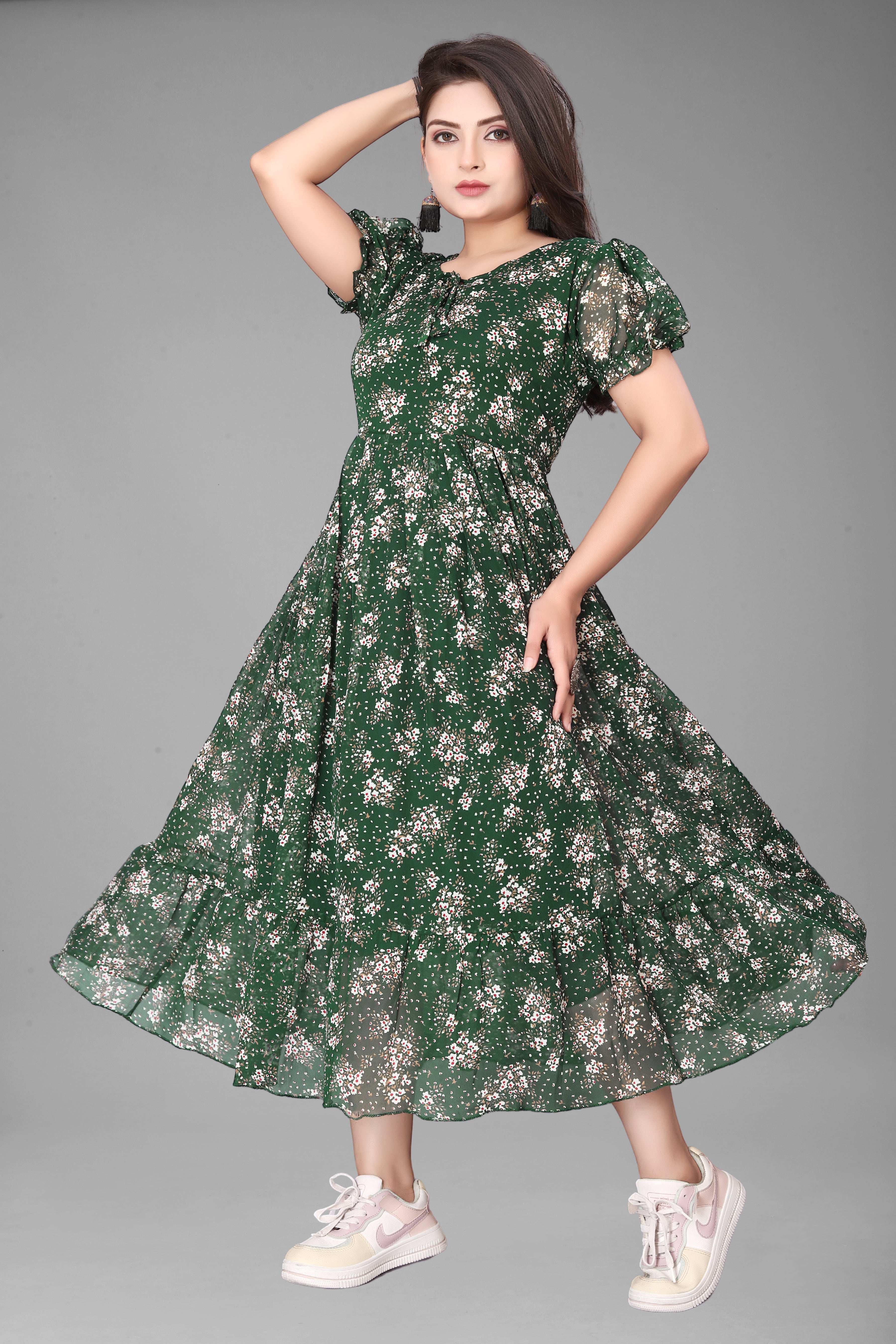 Elegant Georgette Maroon Fit and Flare Dress for Women