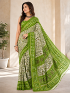 Women Printed Moss Chiffon Saree with Zari Border