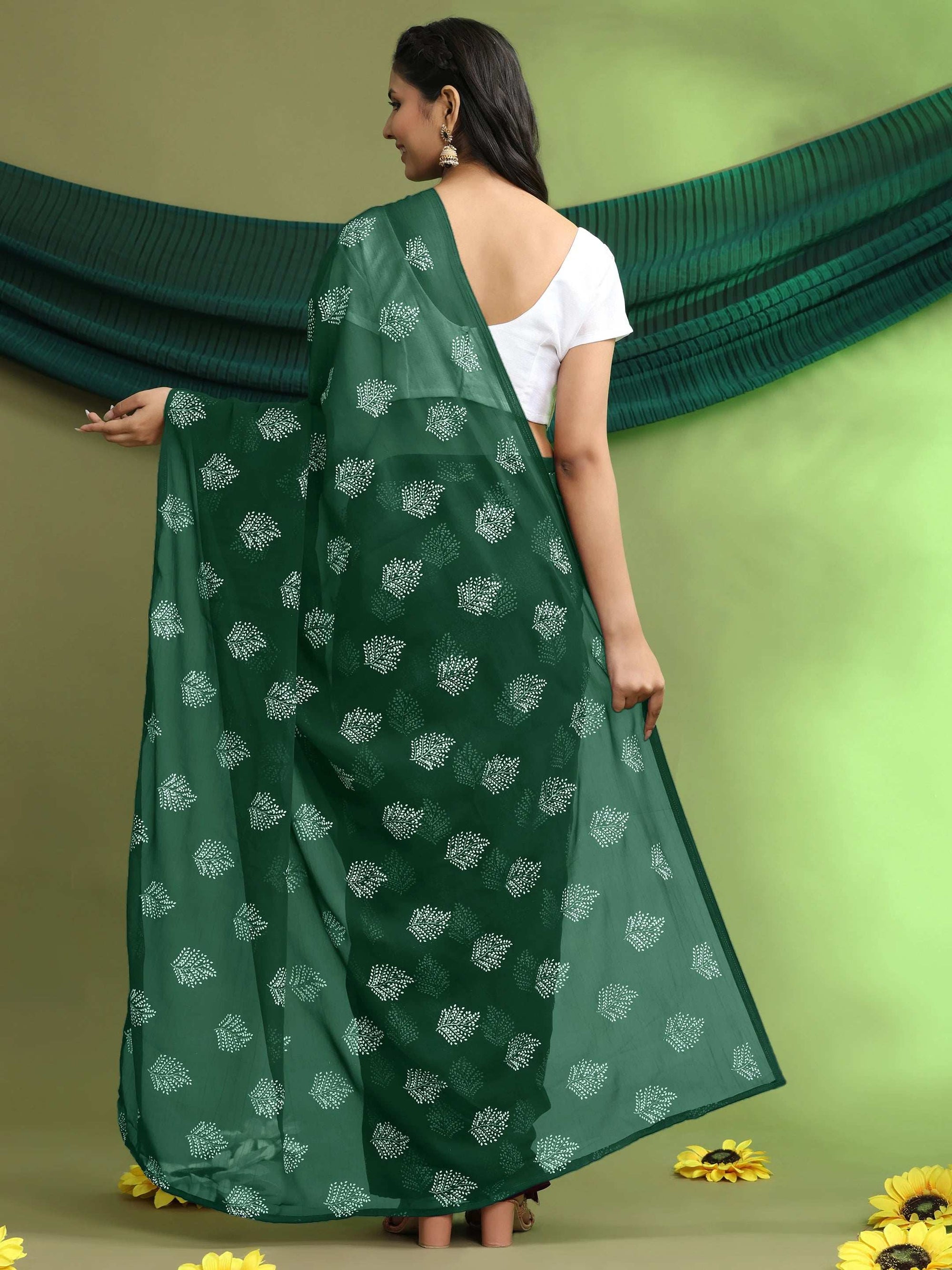 Ready To Wear Floral Print Chiffon Daily Wear Saree