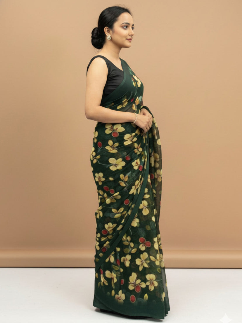 Vibrant Floral Print Georgette Ready to Wear Saree