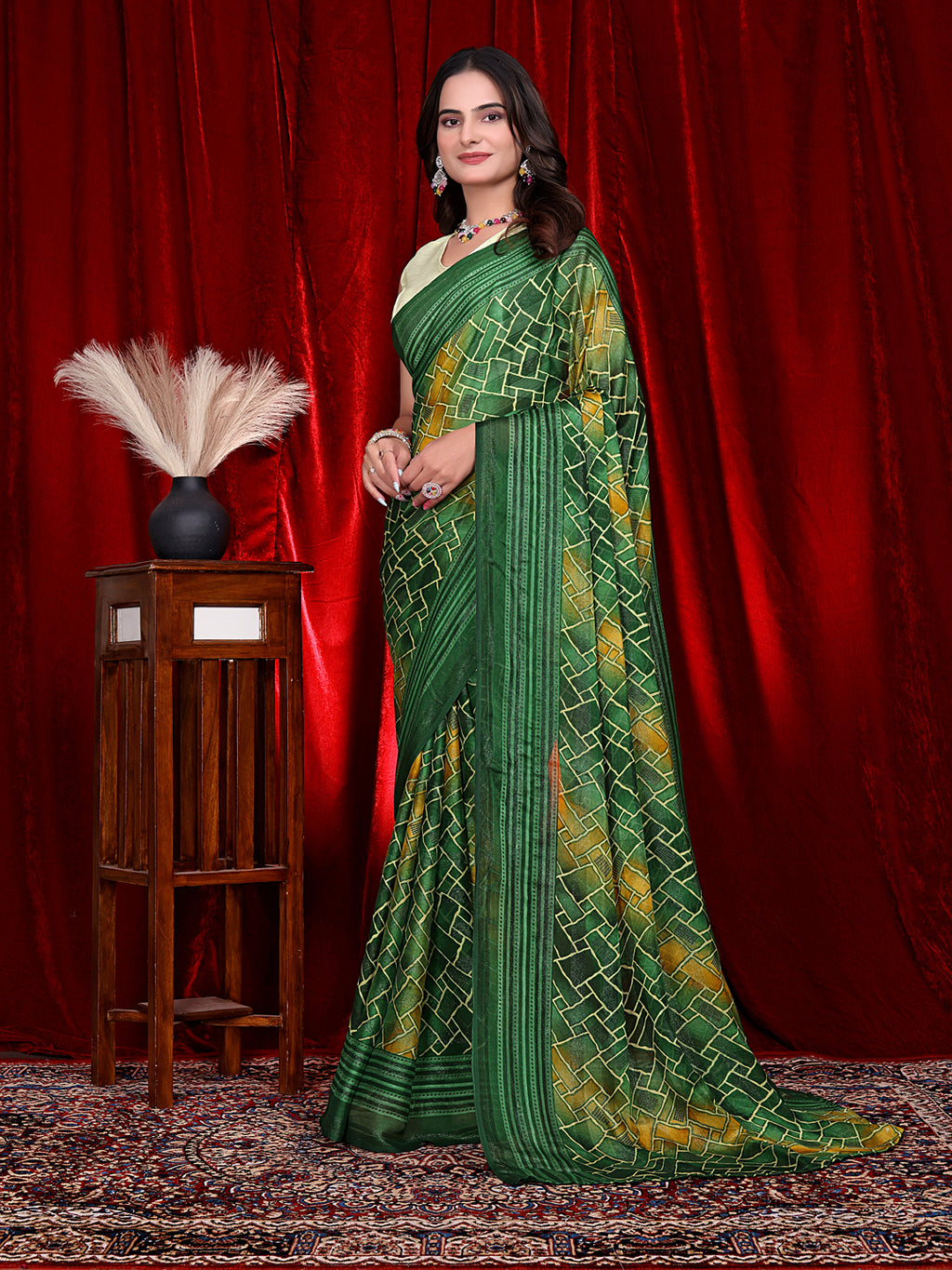 Heavy Chiffon Color Block Printed Ready-to-Wear Saree