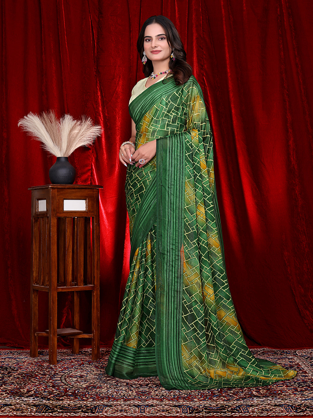 Heavy Chiffon Color Block Printed Ready-to-Wear Saree