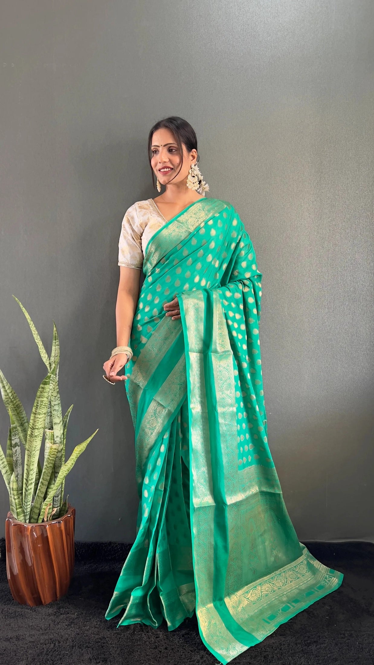 Ready to Wear Pure Banarasi Georgette Saree With Ready Made Blouse