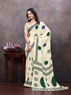 Crepe Silk Casual Wear Cream Color  Saree