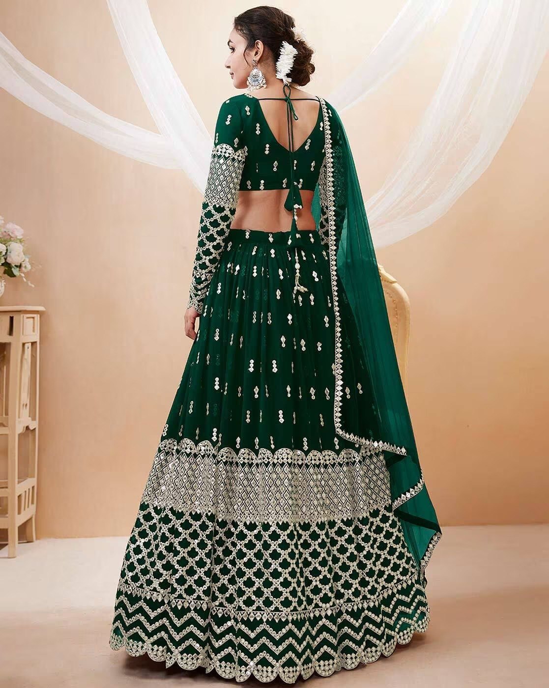 Georgette Semi-Stitched Lehenga with Thread Work & Embroidered Dupatta Set