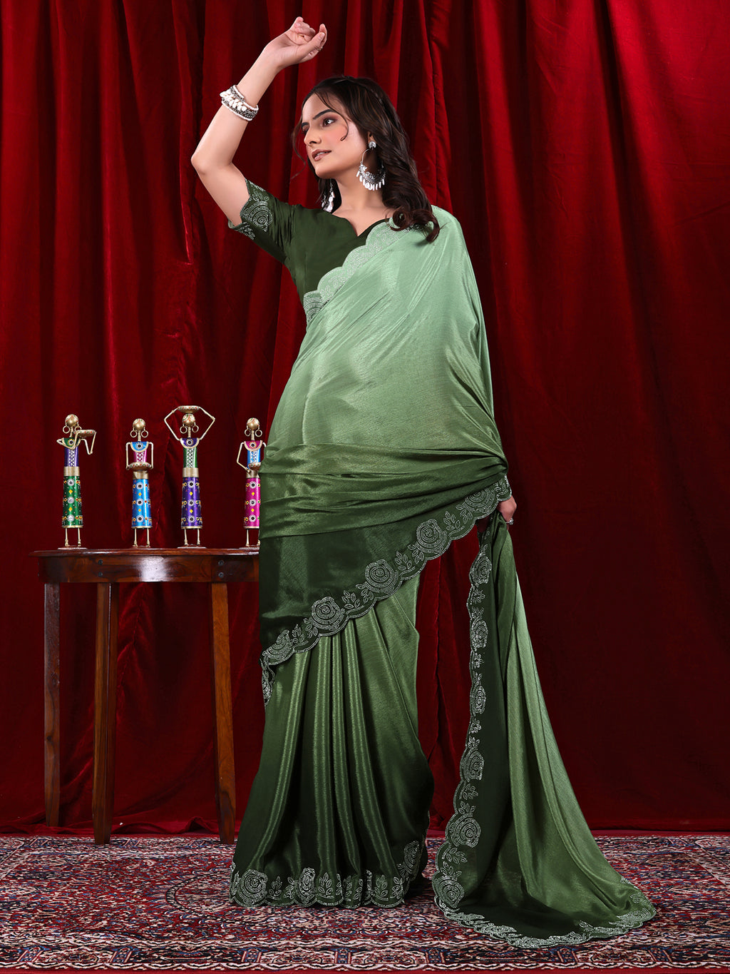 Chinon Shaded Saree with Siroski Diamond Work