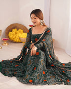 Women Bandhej Printed Chiffon Anarkali Kurta with Dupatta Set