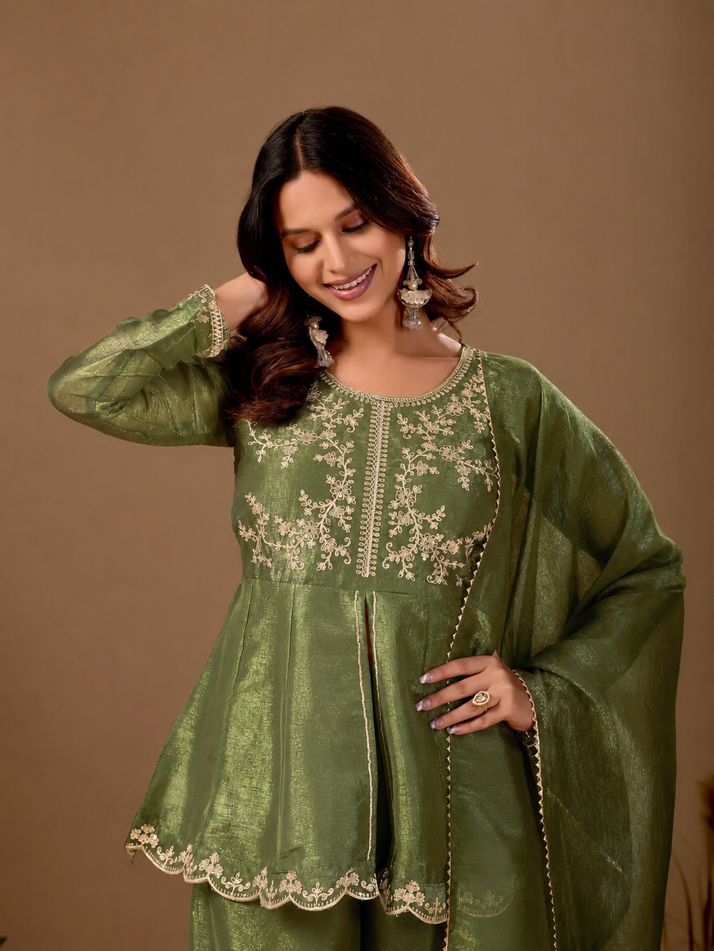Women's Satin Kurta Set with Elegant Embroidered Design