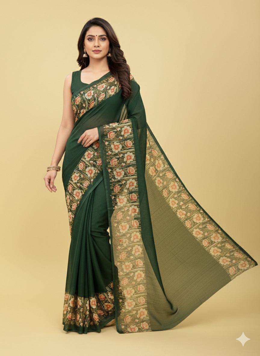 Elegant Floral Border Print Georgette Border Saree