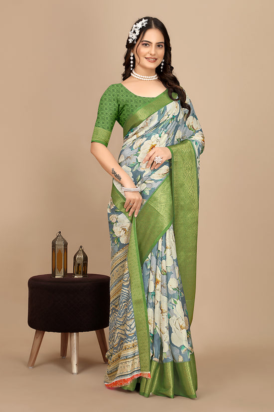 Moss Chiffon Digital Print Woven Border Saree