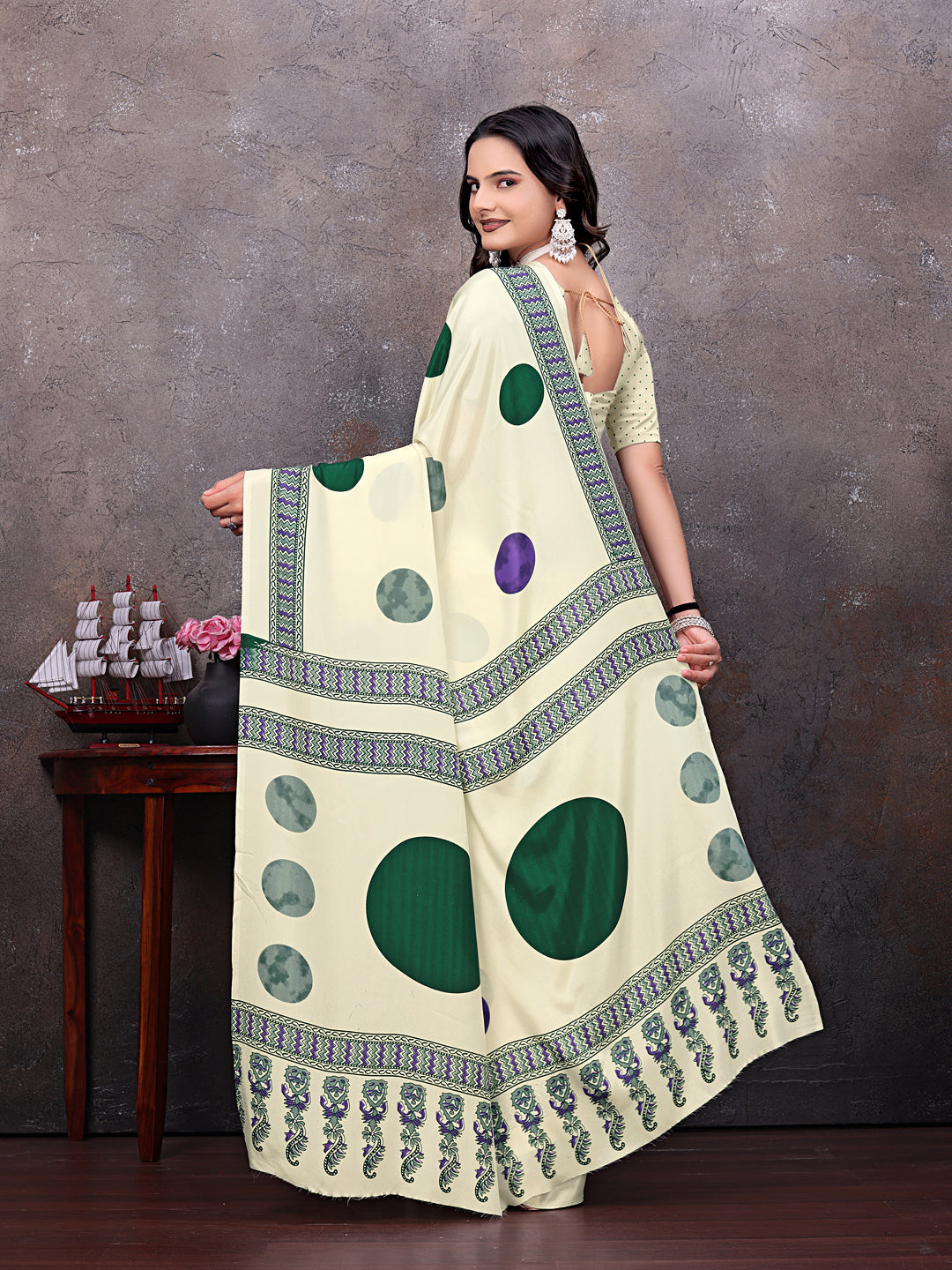Crepe Silk Casual Wear Cream Color  Saree