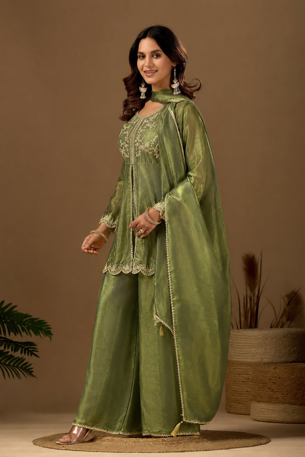 Women's Satin Kurta Set with Elegant Embroidered Design