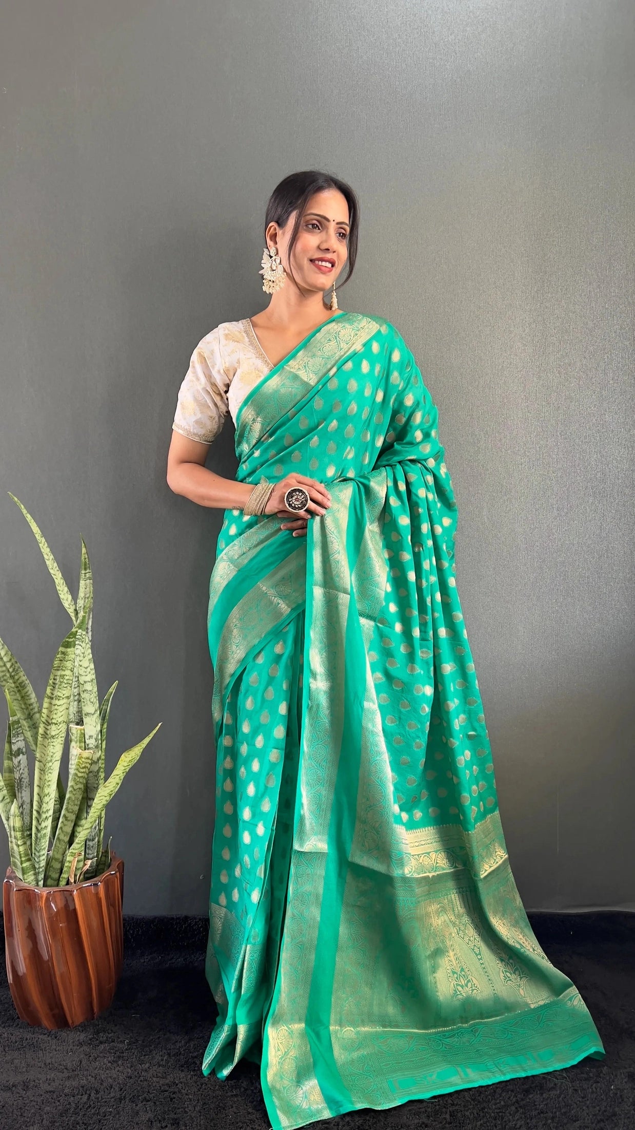 Ready to Wear Pure Banarasi Georgette Saree With Ready Made Blouse