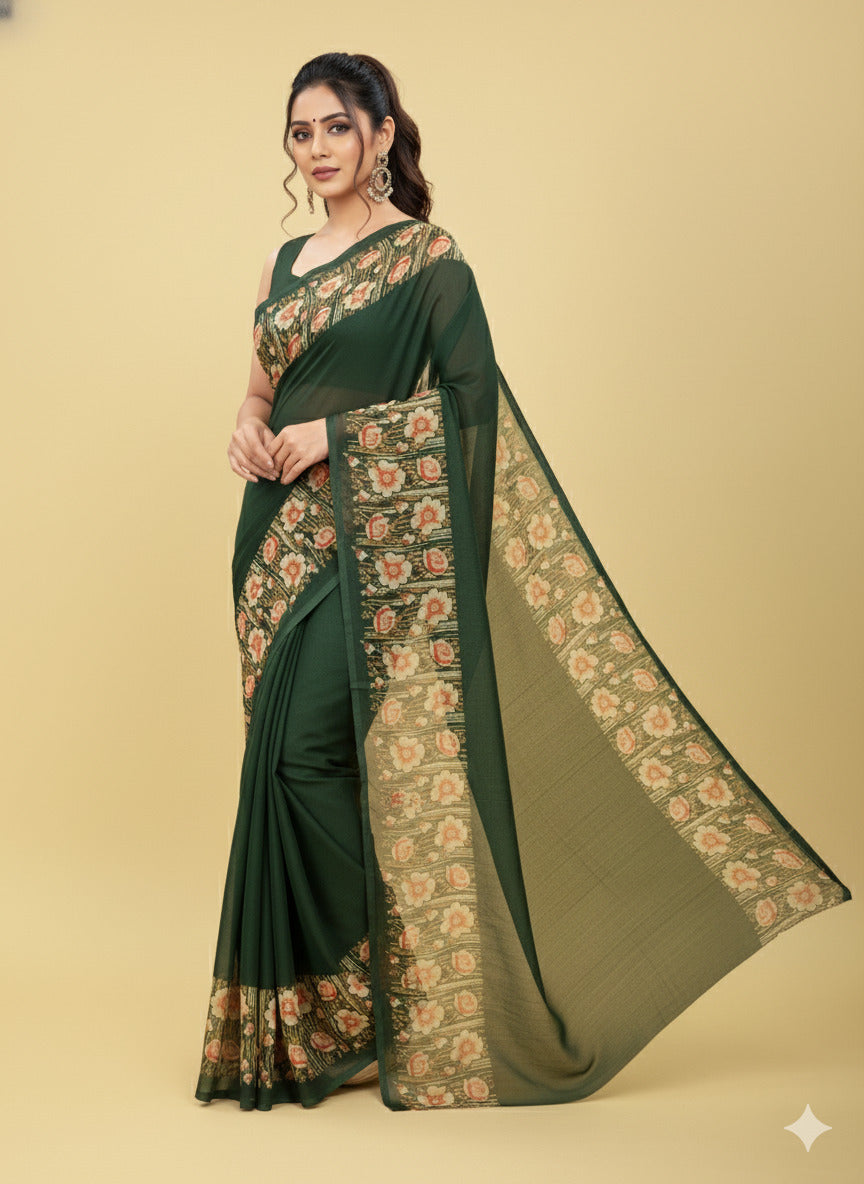 Elegant Floral Border Print Georgette Border Saree