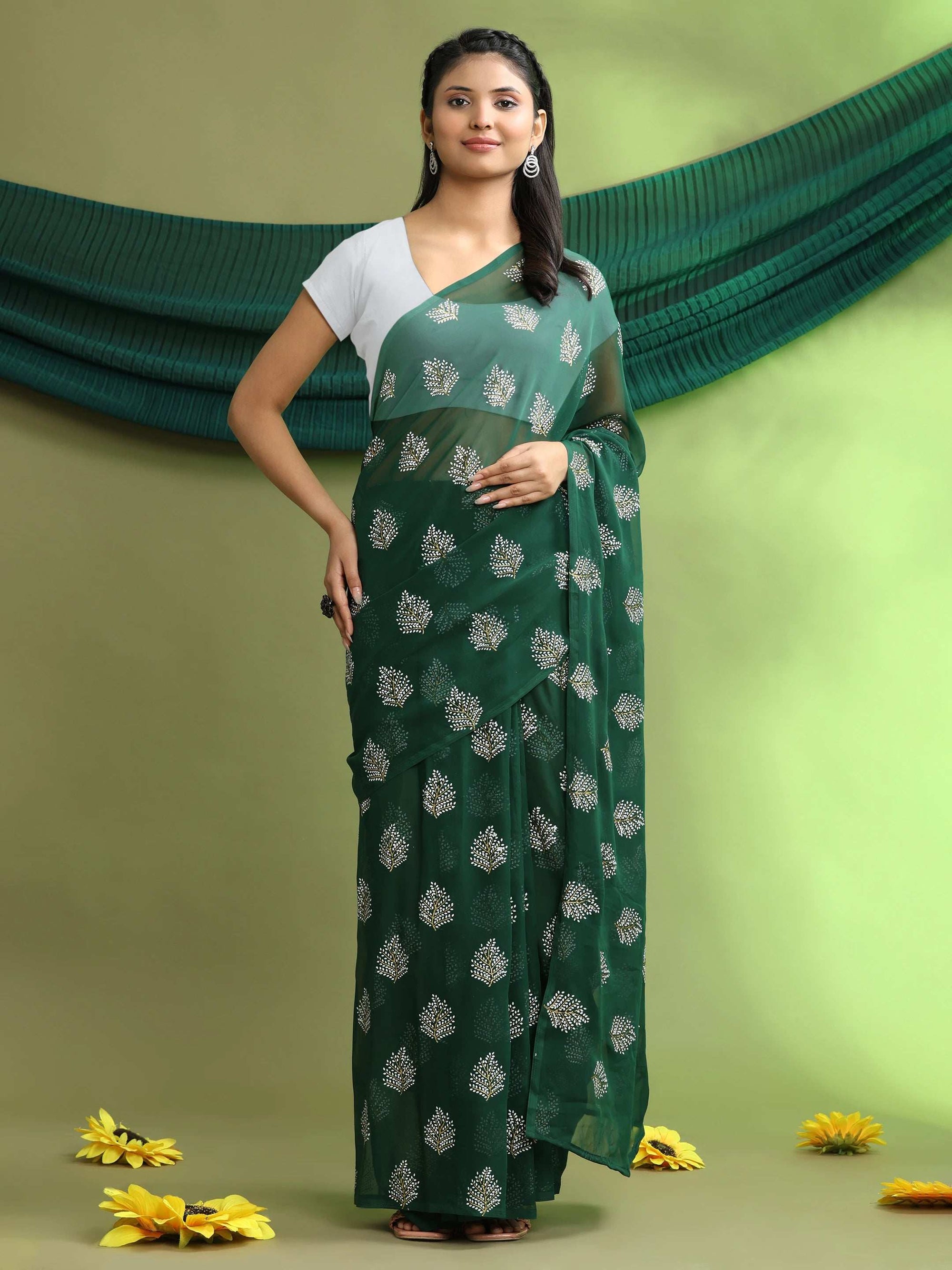 Ready To Wear Floral Print Chiffon Daily Wear Saree