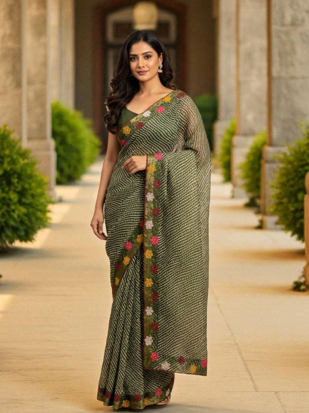 Cotton Silk Bandhani Printed Saree with Embroidery Work Border