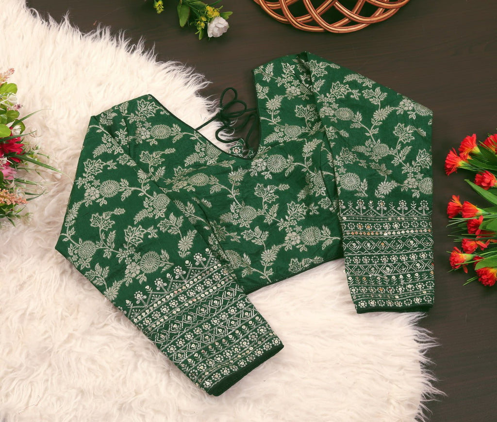 Pure Dola Silk Jacquard Embroidered Blouse